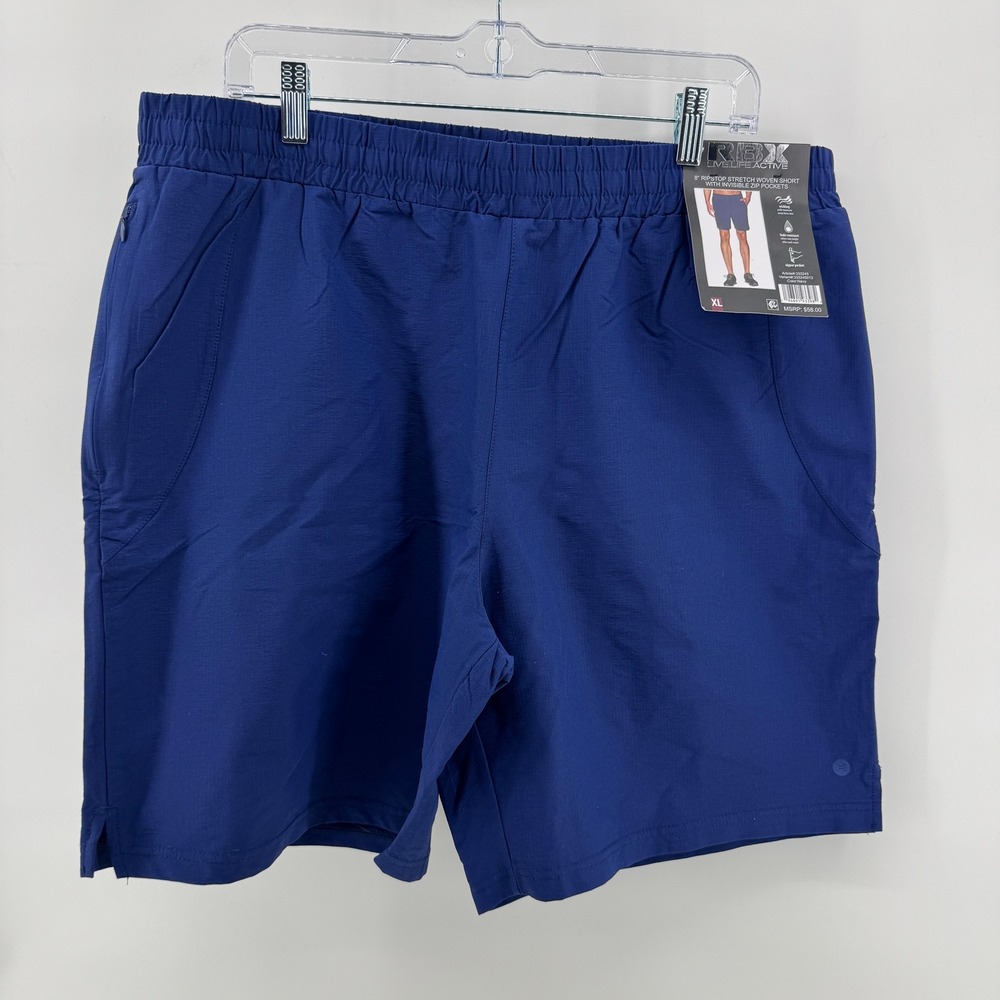 RBX‎ Mens Navy Blue 8 Inch Ripstop Stretch Woven Shorts Invisible Zip Pockets XL